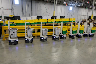 Locus Robotics' machines ease strain on employees by guiding them to a certain item in the warehouse.
