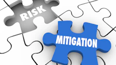 Puzzle pieces illustrating risk and mitigation concepts, with gray risk piece and blue mitigation piece