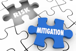 Puzzle pieces illustrating risk and mitigation concepts, with gray risk piece and blue mitigation piece