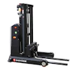 Signode electric stacker forklift with black frame and control panel featuring orange indicators