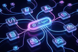 Neon-glowing AI Agent hub connected to multiple technology nodes in a digital network visualization