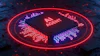 Neon-lit AI chip with circuit board patterns on dark technological background